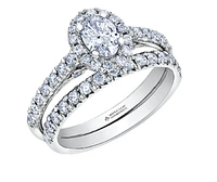 18K White Gold/Palladium Alloy (hypoallergenic) 1.00cttw Oval Shape Halo Diamond Ring - Gold /
