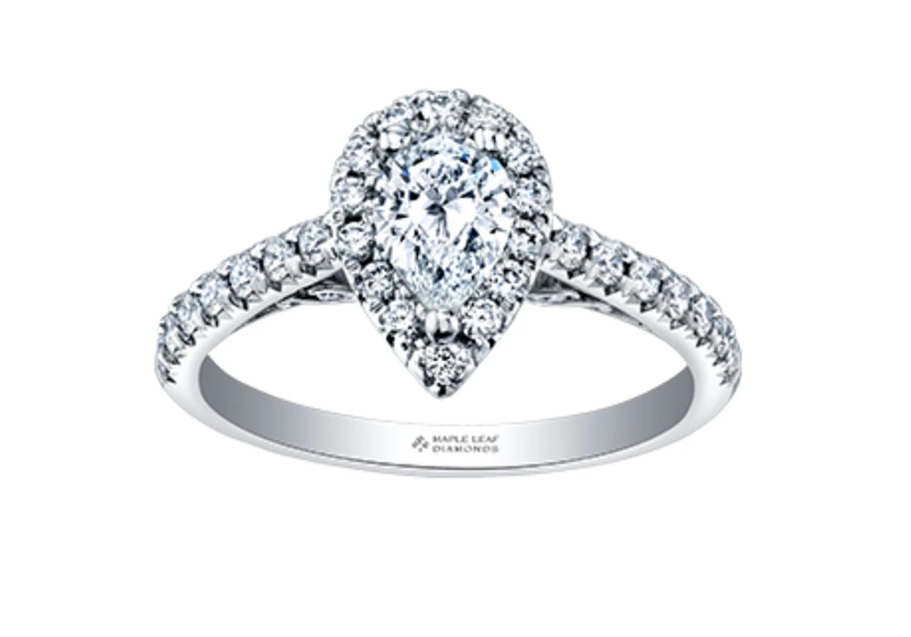 18K White Gold/Palladium Alloy (hypoallergenic) 1.00cttw Pear Shape Halo Diamond Ring - Gold /