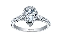 18K White Gold/Palladium Alloy (hypoallergenic) 1.00cttw Pear Shape Halo Diamond Ring - Gold /