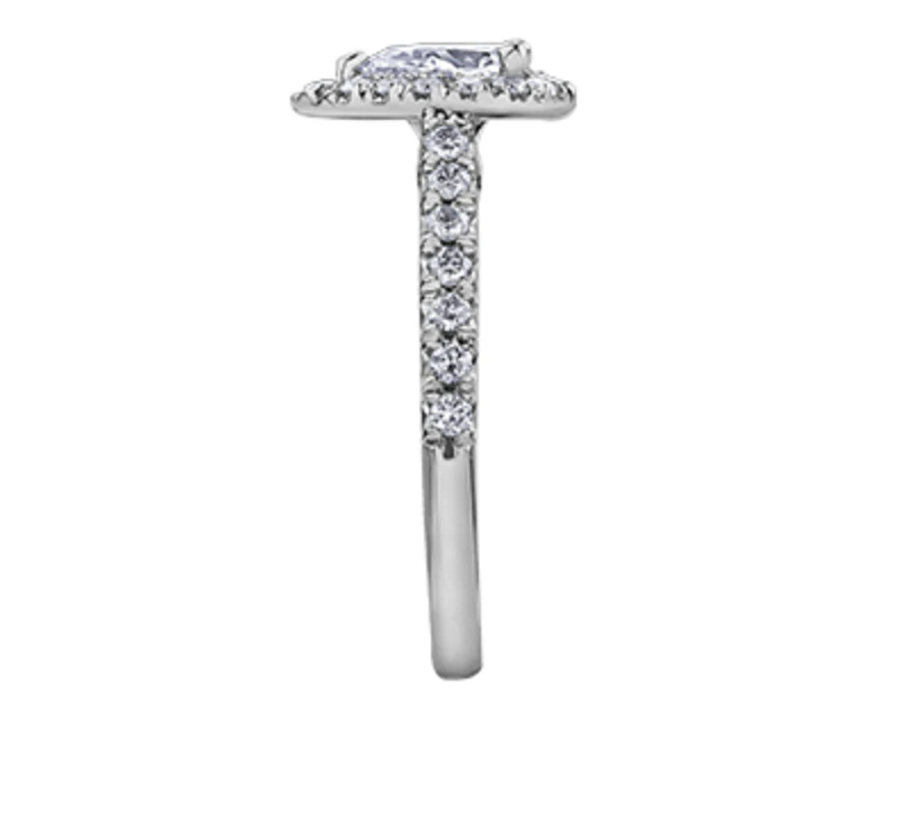 18K White Gold/Palladium Alloy (hypoallergenic) 1.00cttw Pear Shape Halo Diamond Ring - Gold /