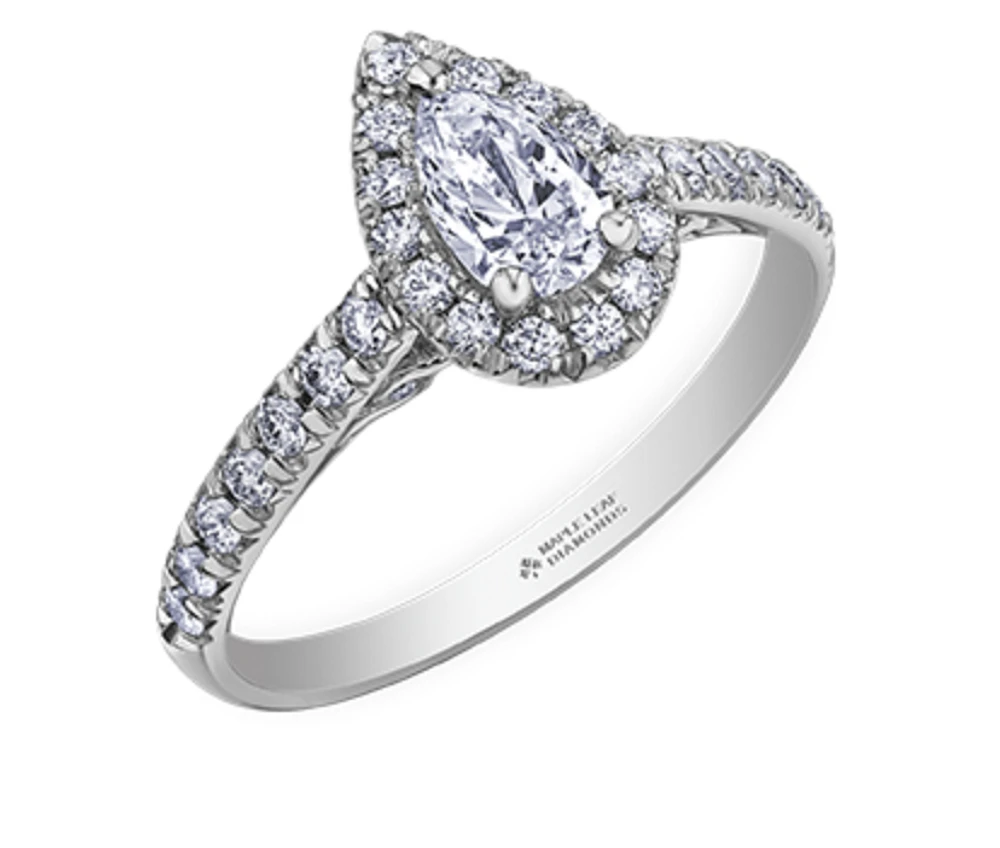 18K White Gold/Palladium Alloy (hypoallergenic) 1.00cttw Pear Shape Halo Diamond Ring - Gold /