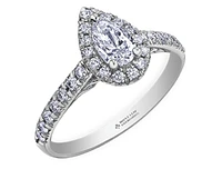 18K White Gold/Palladium Alloy (hypoallergenic) 1.00cttw Pear Shape Halo Diamond Ring - Gold /
