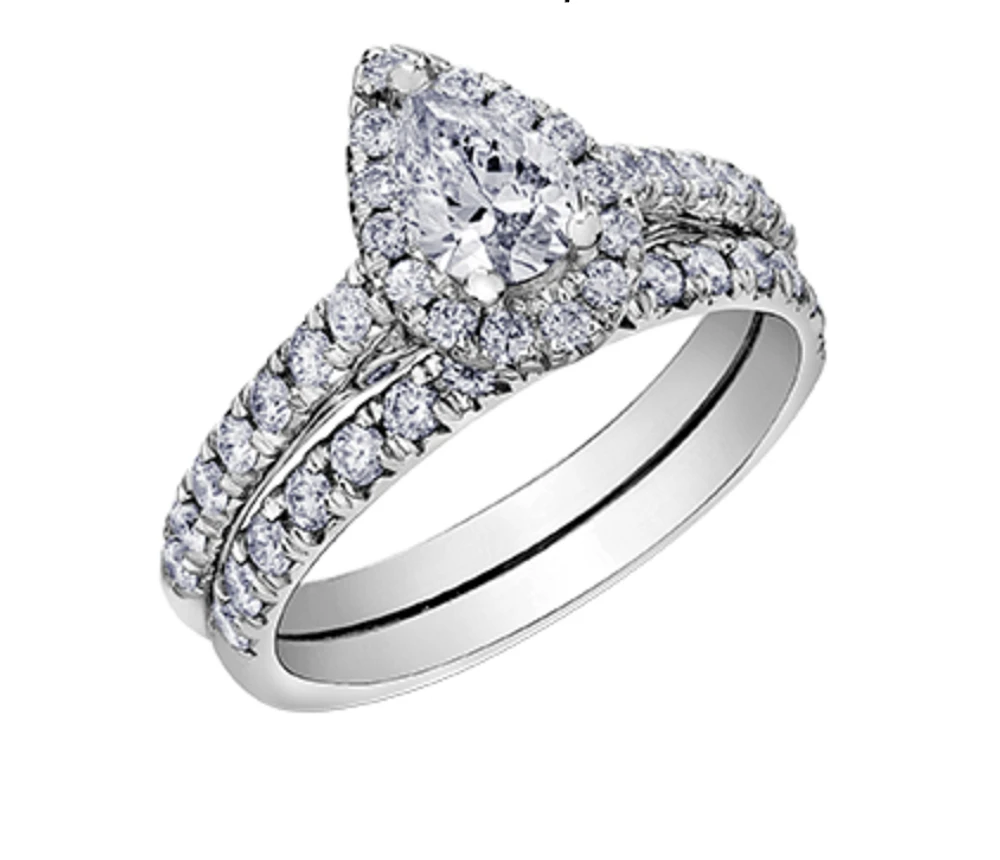 18K White Gold/Palladium Alloy (hypoallergenic) 1.00cttw Pear Shape Halo Diamond Ring - Gold /