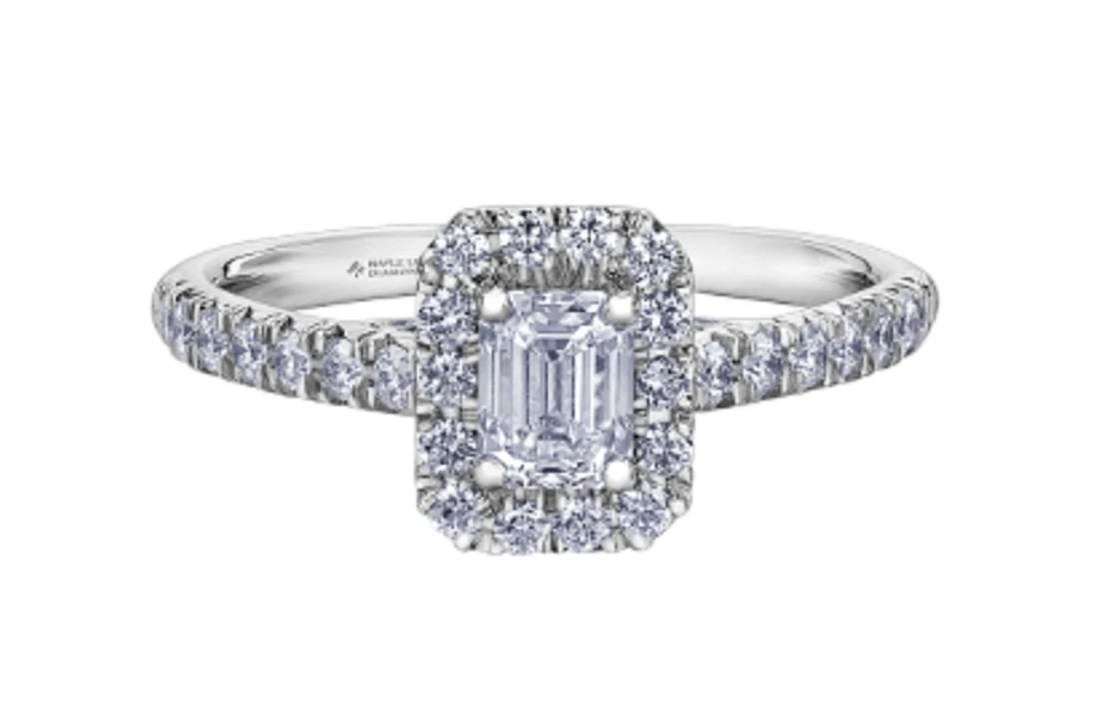 18K White Gold/Palladium Alloy (hypoallergenic) 1.00cttw Emerald Cut Halo Diamond Ring - Gold /