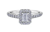 18K White Gold/Palladium Alloy (hypoallergenic) 1.00cttw Emerald Cut Halo Diamond Ring - Gold /