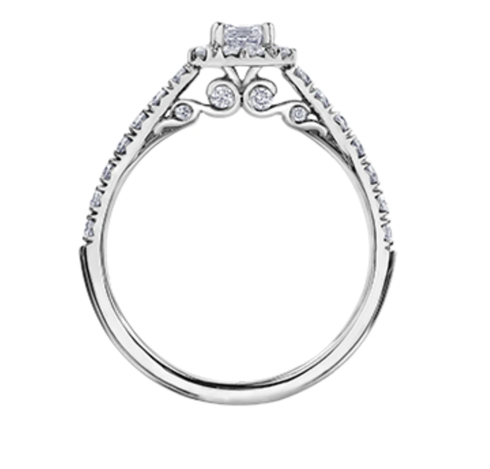 18K White Gold/Palladium Alloy (hypoallergenic) 1.00cttw Emerald Cut Halo Diamond Ring - Gold /