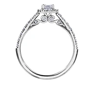 18K White Gold/Palladium Alloy (hypoallergenic) 1.00cttw Emerald Cut Halo Diamond Ring - Gold /