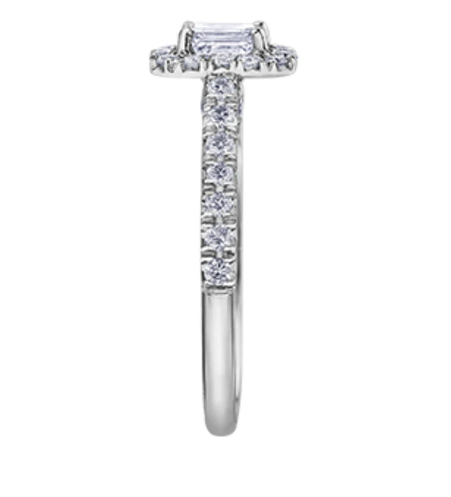 18K White Gold/Palladium Alloy (hypoallergenic) 1.00cttw Emerald Cut Halo Diamond Ring - Gold /