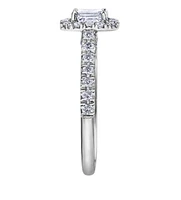 18K White Gold/Palladium Alloy (hypoallergenic) 1.00cttw Emerald Cut Halo Diamond Ring - Gold /
