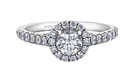 18K White Gold/Palladium Alloy (hypoallergenic) 1.00cttw Round Brilliant Halo Diamond Ring - Gold /