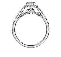 18K White Gold/Palladium Alloy (hypoallergenic) 1.00cttw Round Brilliant Halo Diamond Ring - Gold /