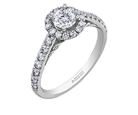 18K White Gold/Palladium Alloy (hypoallergenic) 1.00cttw Round Brilliant Halo Diamond Ring - Gold /