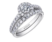 18K White Gold/Palladium Alloy (hypoallergenic) 1.00cttw Round Brilliant Halo Diamond Ring - Gold /