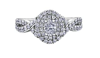 18K White Gold/Palladium Alloy (hypoallergenic) 1.00cttw Oval Double Halo Diamond Ring - Gold /