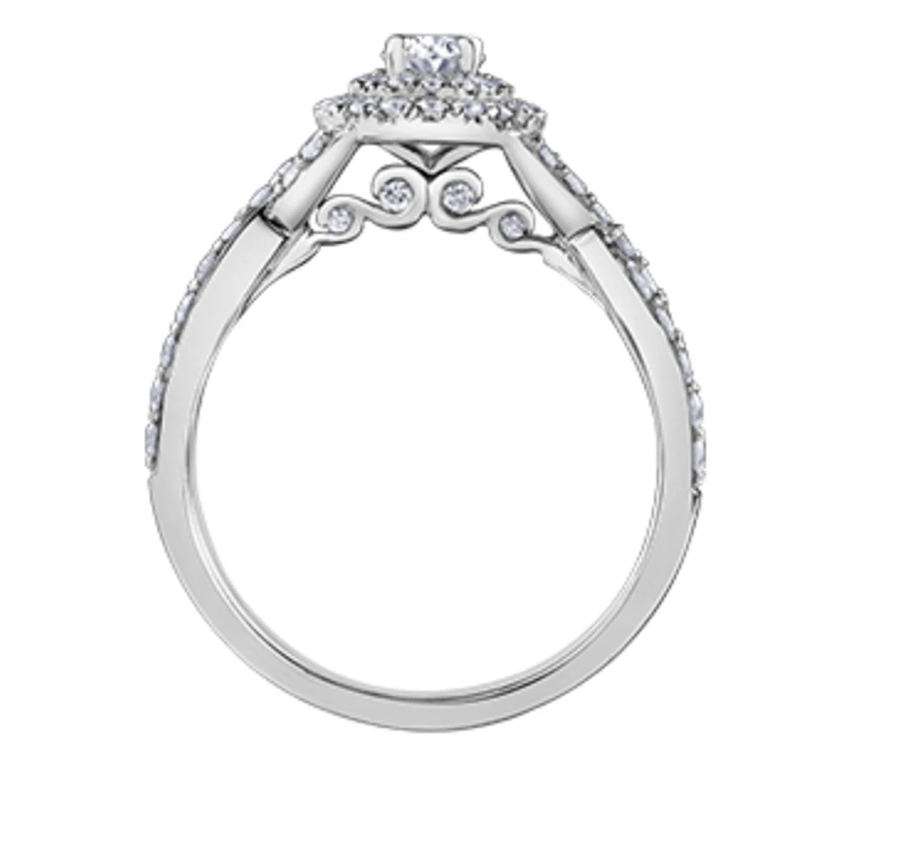 18K White Gold/Palladium Alloy (hypoallergenic) 1.00cttw Oval Double Halo Diamond Ring - Gold /