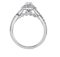 18K White Gold/Palladium Alloy (hypoallergenic) 1.00cttw Oval Double Halo Diamond Ring - Gold /