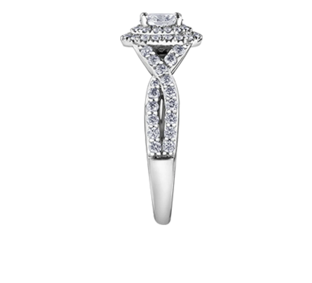 18K White Gold/Palladium Alloy (hypoallergenic) 1.00cttw Oval Double Halo Diamond Ring - Gold /