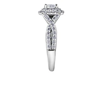 18K White Gold/Palladium Alloy (hypoallergenic) 1.00cttw Oval Double Halo Diamond Ring - Gold /