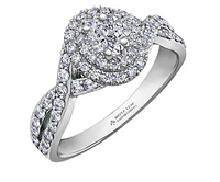 18K White Gold/Palladium Alloy (hypoallergenic) 1.00cttw Oval Double Halo Diamond Ring - Gold /