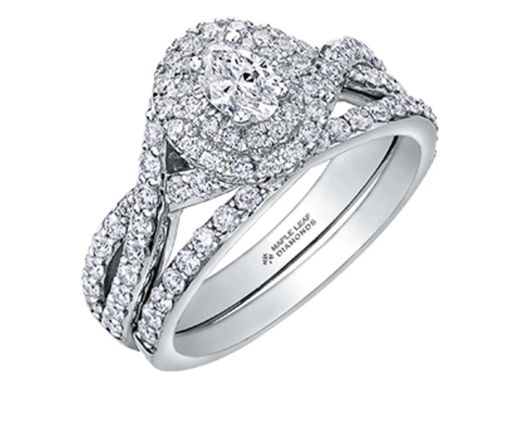 18K White Gold/Palladium Alloy (hypoallergenic) 1.00cttw Oval Double Halo Diamond Ring - Gold /