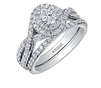 18K White Gold/Palladium Alloy (hypoallergenic) 1.00cttw Oval Double Halo Diamond Ring - Gold /