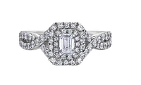18K White Gold/Palladium Alloy (hypoallergenic) 1.00cttw Emerald Cut Double Halo Diamond Ring - Gold /