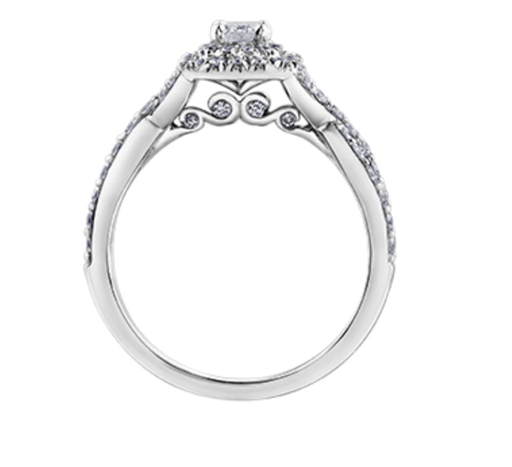 18K White Gold/Palladium Alloy (hypoallergenic) 1.00cttw Emerald Cut Double Halo Diamond Ring - Gold /