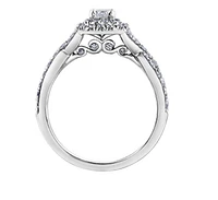 18K White Gold/Palladium Alloy (hypoallergenic) 1.00cttw Emerald Cut Double Halo Diamond Ring - Gold /
