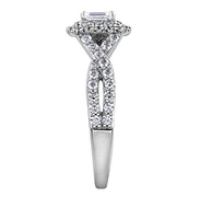 18K White Gold/Palladium Alloy (hypoallergenic) 1.00cttw Emerald Cut Double Halo Diamond Ring - Gold /