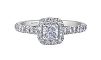 18K White Gold/Palladium Alloy (hypoallergenic) 1.00cttw Cushion Shape Halo Diamond Ring - Gold /