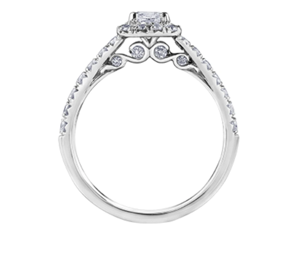 18K White Gold/Palladium Alloy (hypoallergenic) 1.00cttw Cushion Shape Halo Diamond Ring - Gold /