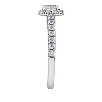 18K White Gold/Palladium Alloy (hypoallergenic) 1.00cttw Cushion Shape Halo Diamond Ring - Gold /