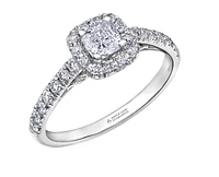 18K White Gold/Palladium Alloy (hypoallergenic) 1.00cttw Cushion Shape Halo Diamond Ring - Gold /