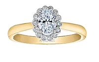 18K Yellow Gold/Palladium Alloy (hypoallergenic) 0.51cttw Oval Shape Diamond Halo Ring - Gold /