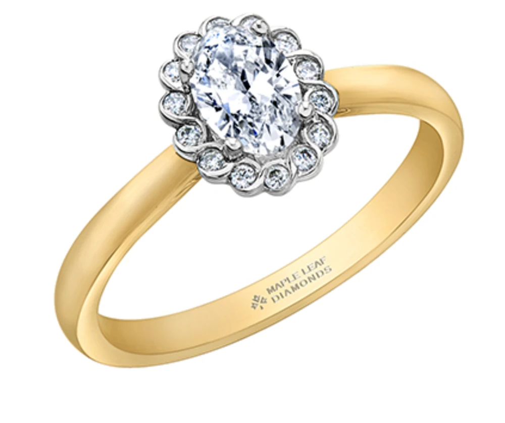 18K Yellow Gold/Palladium Alloy (hypoallergenic) 0.51cttw Oval Shape Diamond Halo Ring - Gold /
