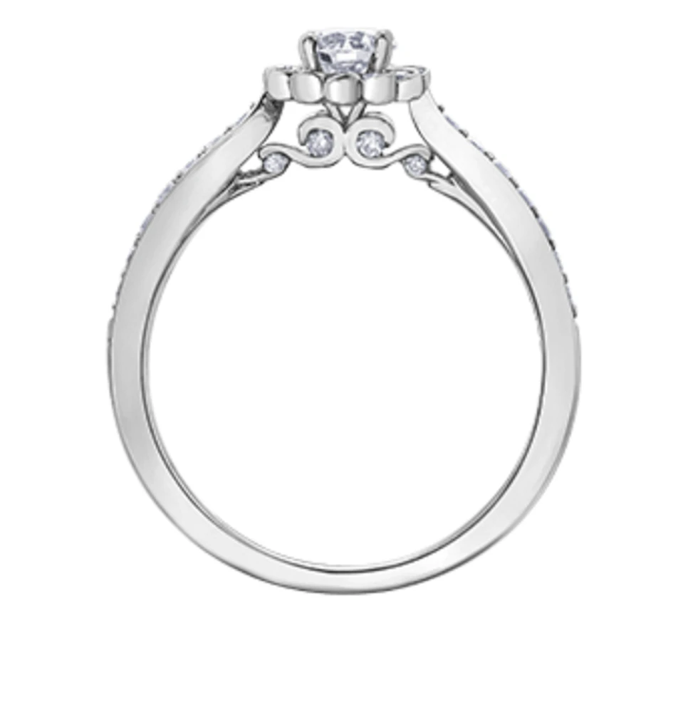 18K White Gold/Palladium Alloy (hypoallergenic) 0.60cttw Round Brilliant Diamond Halo Ring - Gold