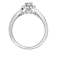 18K White Gold/Palladium Alloy (hypoallergenic) 0.60cttw Round Brilliant Diamond Halo Ring - Gold