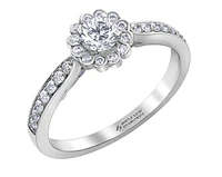 18K White Gold/Palladium Alloy (hypoallergenic) 0.60cttw Round Brilliant Diamond Halo Ring - Gold