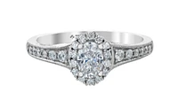 18K White Gold/Palladium Alloy (hypoallergenic) 0.90cttw Oval Shape Diamond Halo Ring - Gold /