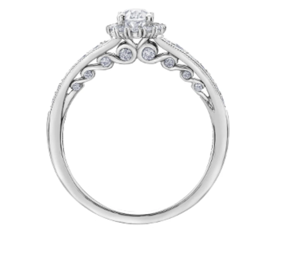 18K White Gold/Palladium Alloy (hypoallergenic) 0.90cttw Oval Shape Diamond Halo Ring - Gold /