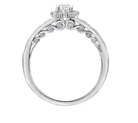 18K White Gold/Palladium Alloy (hypoallergenic) 0.90cttw Oval Shape Diamond Halo Ring - Gold /