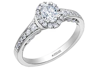 18K White Gold/Palladium Alloy (hypoallergenic) 0.90cttw Oval Shape Diamond Halo Ring - Gold /