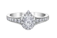 18K White Gold/Palladium Alloy (hypoallergenic) 0.90cttw Pear Shape Diamond Halo Ring - Gold /
