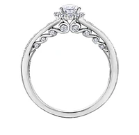 18K White Gold/Palladium Alloy (hypoallergenic) 0.90cttw Pear Shape Diamond Halo Ring - Gold /