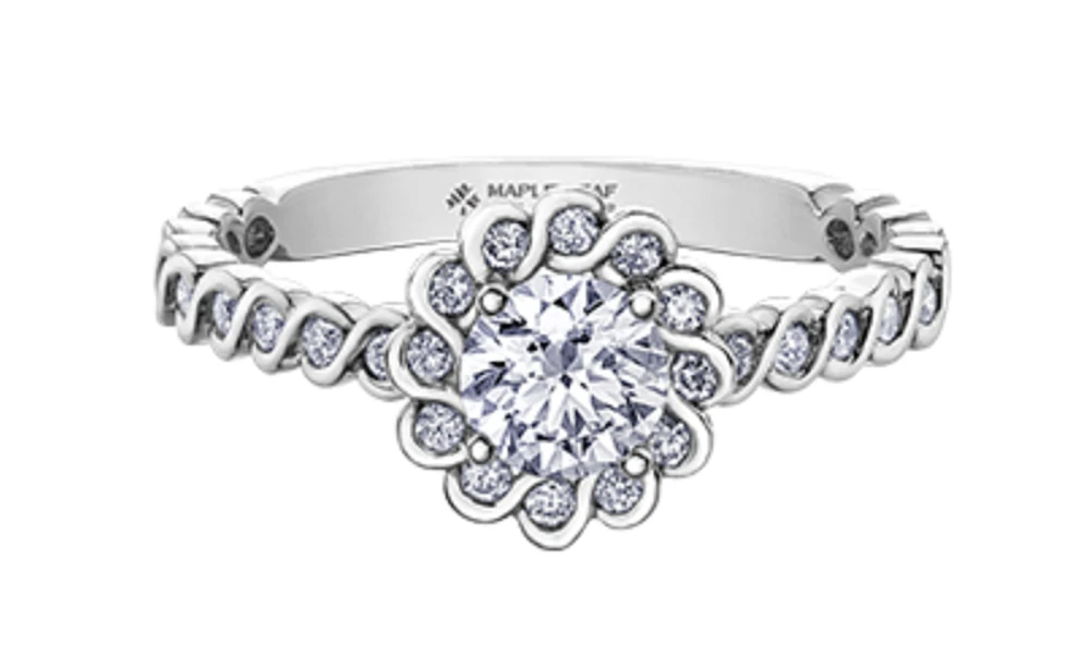 18K White Gold/Palladium Alloy (hypoallergenic) 0.83cttw Round Brilliant Diamond Halo Ring - Gold /
