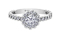 18K White Gold/Palladium Alloy (hypoallergenic) 0.83cttw Round Brilliant Diamond Halo Ring - Gold /