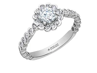 18K White Gold/Palladium Alloy (hypoallergenic) 0.83cttw Round Brilliant Diamond Halo Ring - Gold /