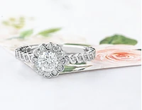 18K White Gold/Palladium Alloy (hypoallergenic) 0.83cttw Round Brilliant Diamond Halo Ring - Gold /