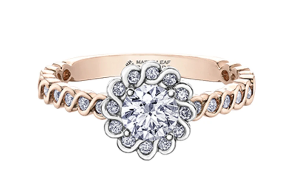 18K White Gold/Palladium Alloy (hypoallergenic) 0.83cttw Round Brilliant Diamond Halo Ring - Gold /