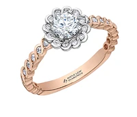 18K White Gold/Palladium Alloy (hypoallergenic) 0.83cttw Round Brilliant Diamond Halo Ring - Gold /